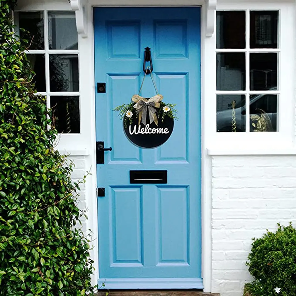 

Garden Welcome Sign Wood Flower Wreath Spring Wedding Hanging Front Door Sign Welcome Wall Sign Home Pendant Decoration