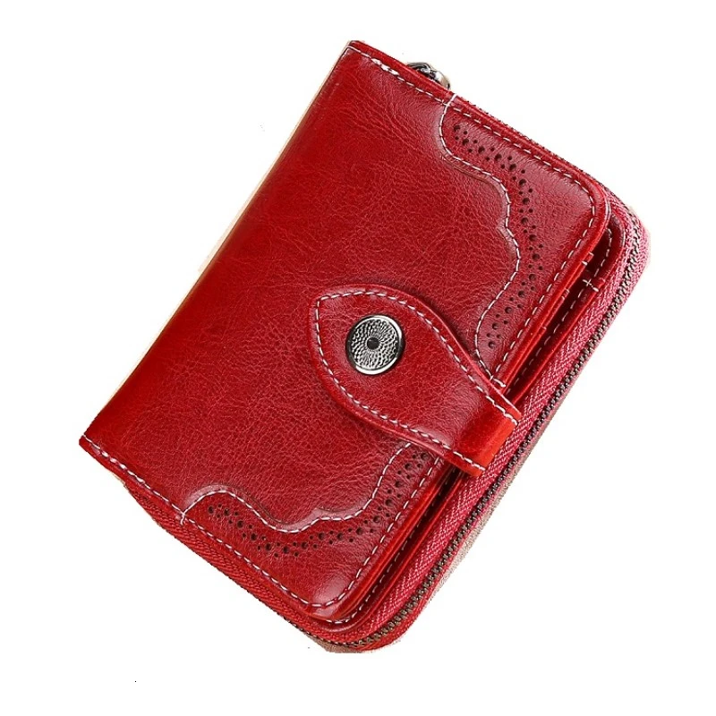 Ажурный кошелек короткий женский кожаный винтажный на молнии и пуговицах