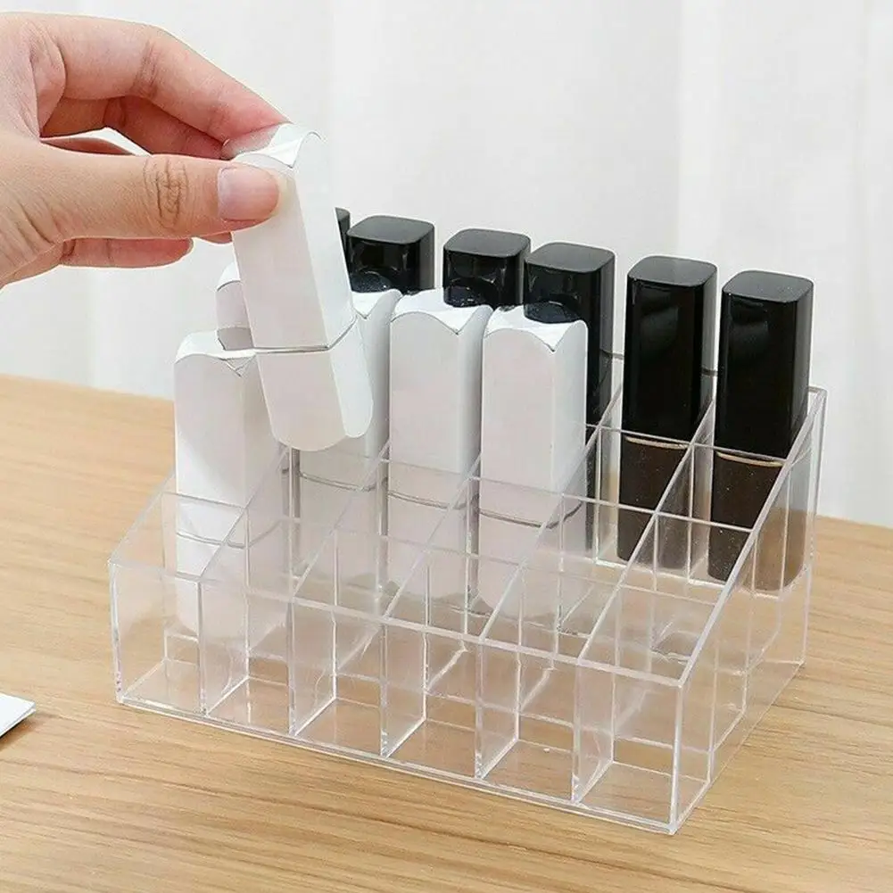 

24 Lattice Trapezoid Plastic Transparent Makeup Display High Quality Rack Rack Box Organizer Lipstick Stand Cosmetic Holder J6z2