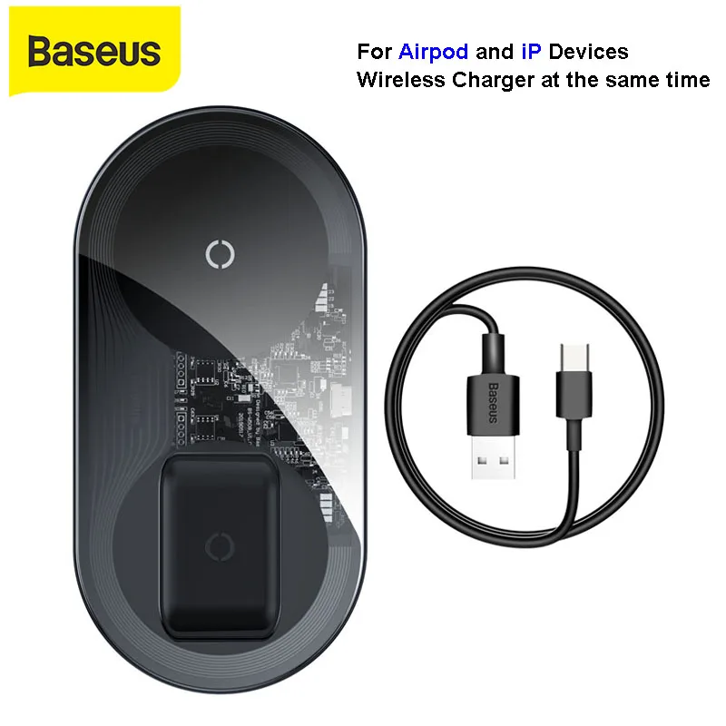 

Baseus 2 in 1 Qi 18W Wireless Charger For Airpods iPhone 11 pro Samsung S10 Fast Charging Phone Charger Stand With USB Cable