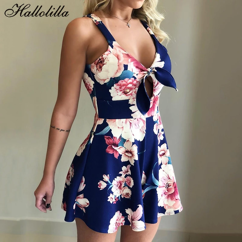 Женский комбинезон с принтом Летний V образным вырезом| |