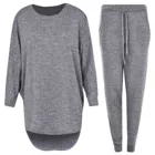 Женский спортивный костюм, повседневная однотонная свободная Однотонная рубашка с длинным рукавом, блузка с круглым вырезом и брюки с карманами, женский спортивный комплект из 2 предметов #40