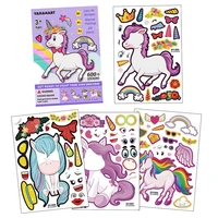 4pcs puzzle games kids diy sticker make a face self stick cute unicorn assemble puzzle sticker children creativity education toy