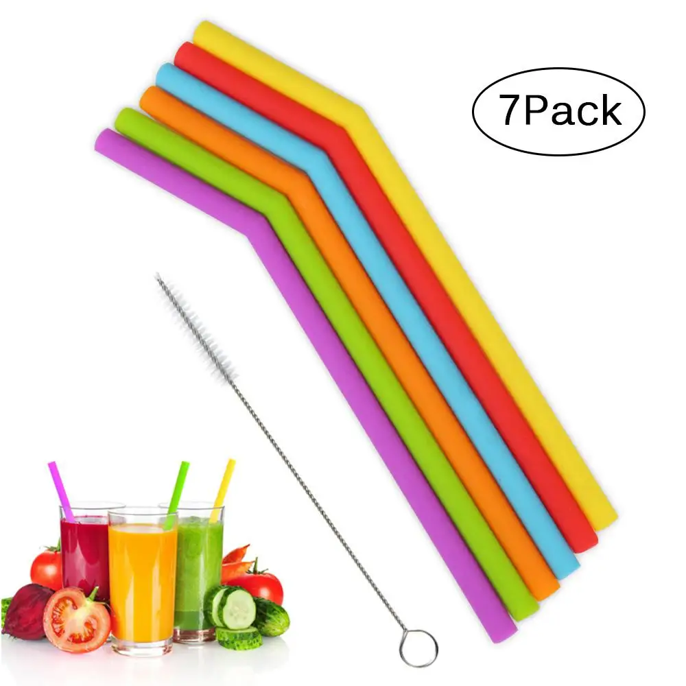 

6Pcs/set Reusable Silicone Straws Food Grade Silicone Drinking Straw With Cleaning Brush High Temperature Resistance Party Straw