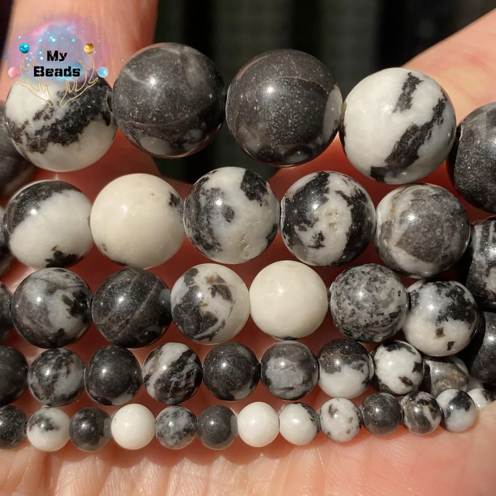 

Natural White Black Zebra Jasper Stone Beads For Necklace Bracelet Charm Jewelry Making Diy Round Spacer Beads 4 6 8 10 12mm 15”