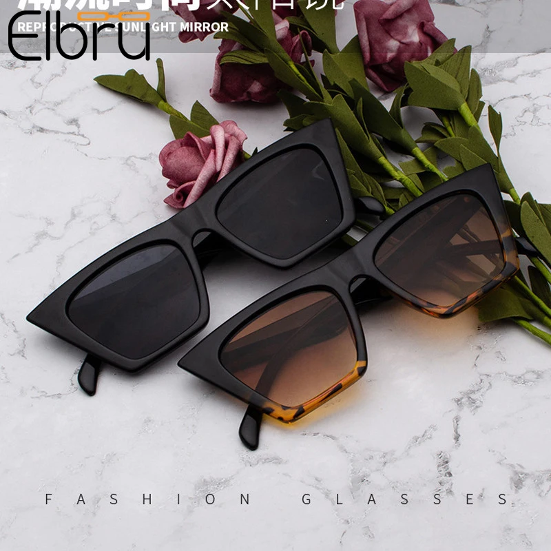 

Elbru Vintage Classic Sunglasses Women Retro Plastic Glasses Luxury Large Square Frame Lady Sun glasses UV400 Oculos De Sol