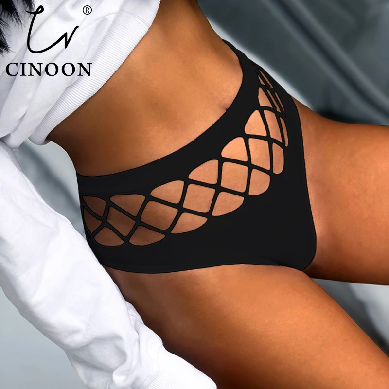 

CINOON New Women's Underwear Panties Sexy High Elastic Thong Middle-waist Hollow Out Breathable Comfortable Fashion Lingerie