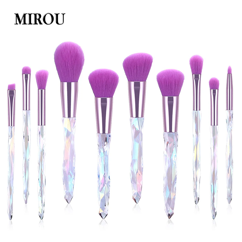 Набор кистей для макияжа с фиолетовыми кристаллами профессиональные