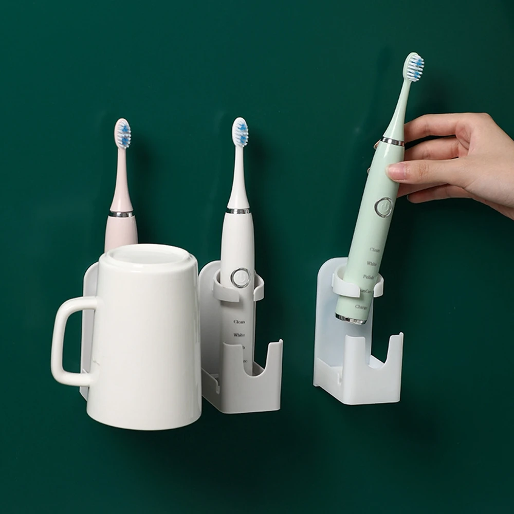 

Toothbrush Rack Wall Mounted Punch Free Tooth Cup Stand Self Adhesive Non Trace Electric Toothbrush Holder for Bathroom