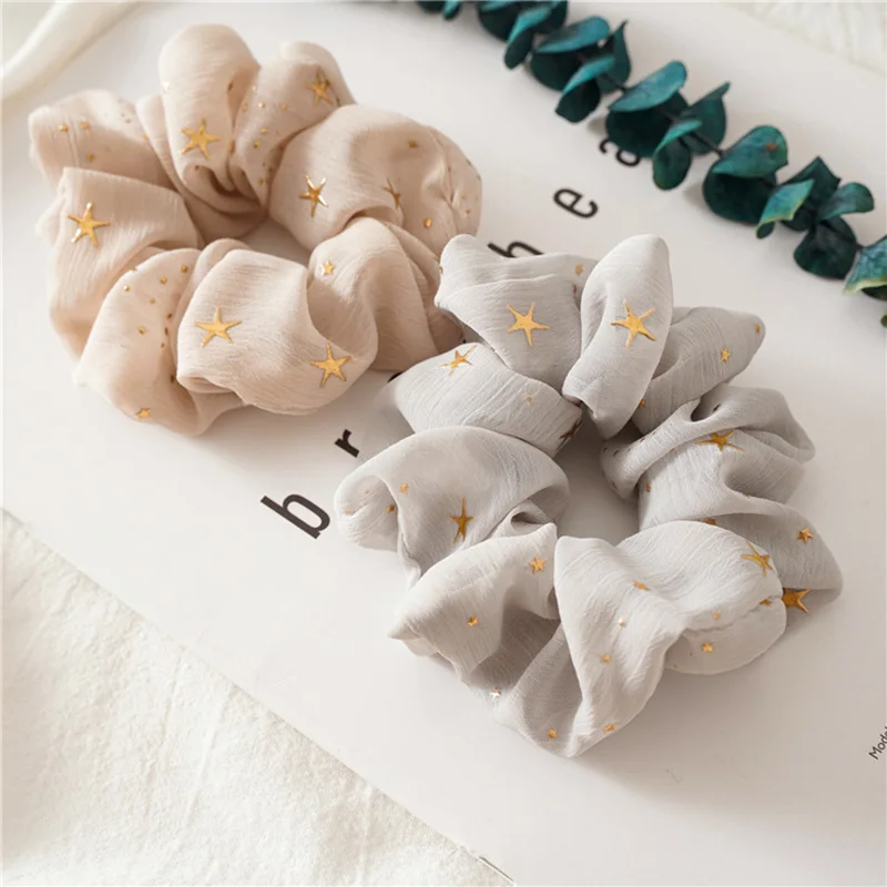 Shiny Star Chiffon Silk Scrunchies Women Elastic Rubber Hair bands Girl Ponytail Holder Hair Ties Ropes Hair accessories New