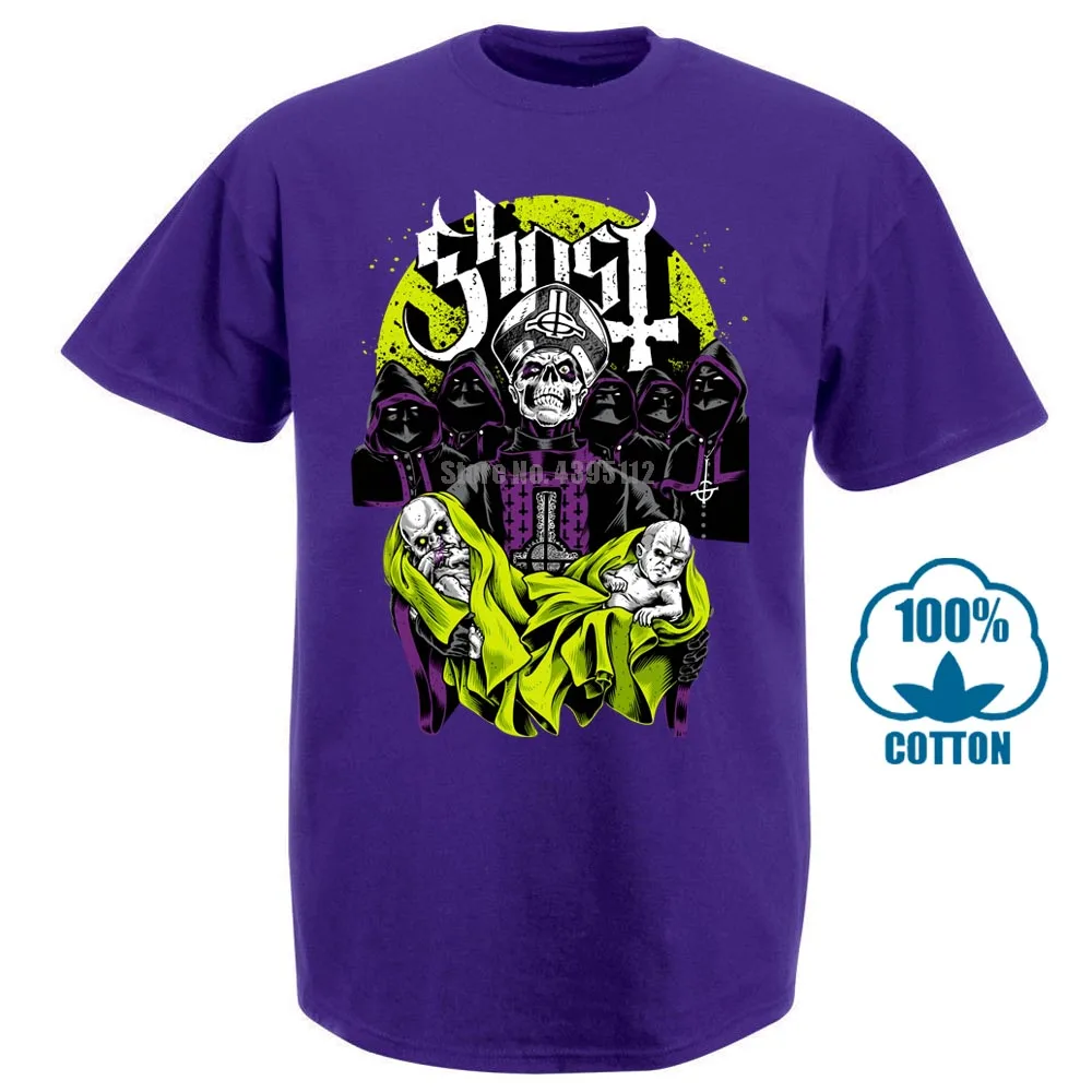 Фиолетовый Ghost Bc Papa Emeritus рок группа Черная Футболка размер S M L XL 2XL 3XL - Цвет: Фиолетовый