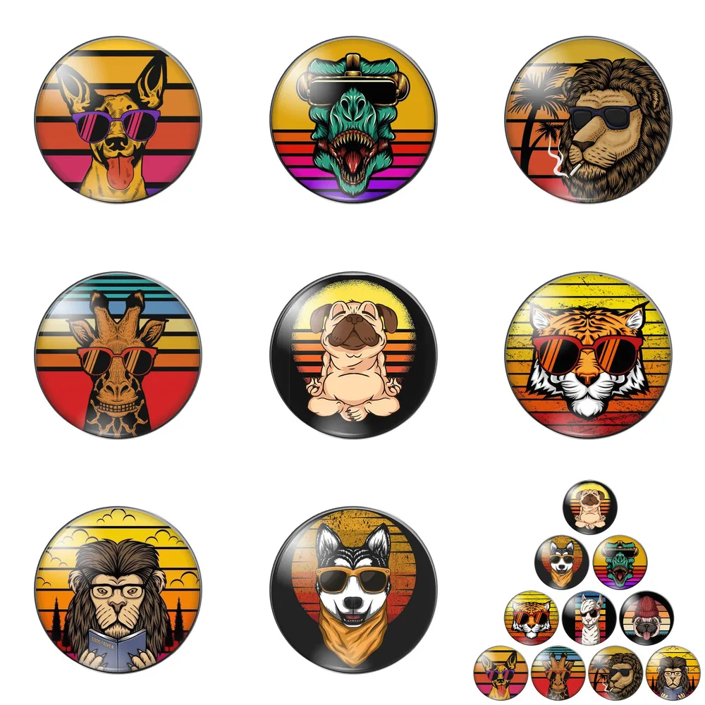 

Cartoon Animal Head Dog Lion Tiger 10pcs Mixed 12mm/20mm/25mm/30mm Round Photo Glass Cabochon Demo Flat Back Making Findings