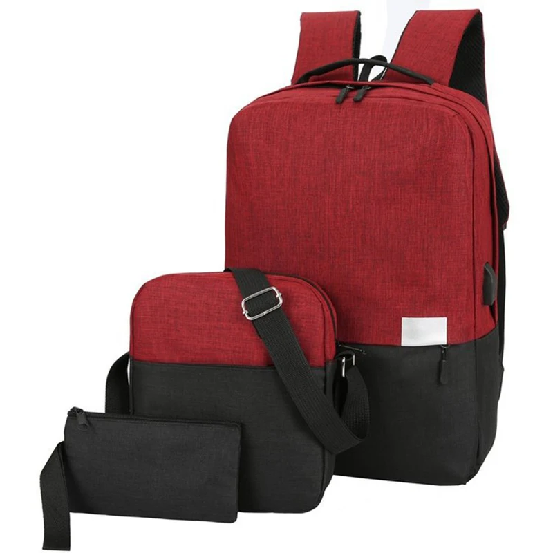 3pcs / Set Stitching Couple Large Capacity Backpack USB Charging Multifunctional Computer Bag Pure Color Oxford Cloth | Багаж и сумки