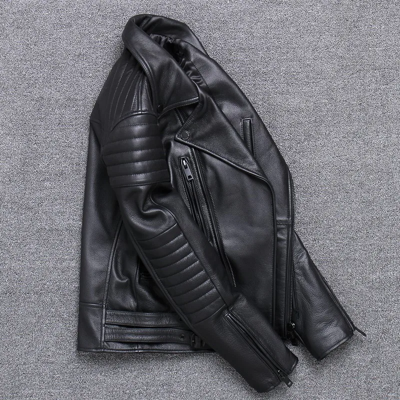 

Quality Cow High Leather Jacket Men Slim Fit Motorcycle Biker Windbreaker Genuine Leather Jacket Plus Size 5XL Outerwear Coat