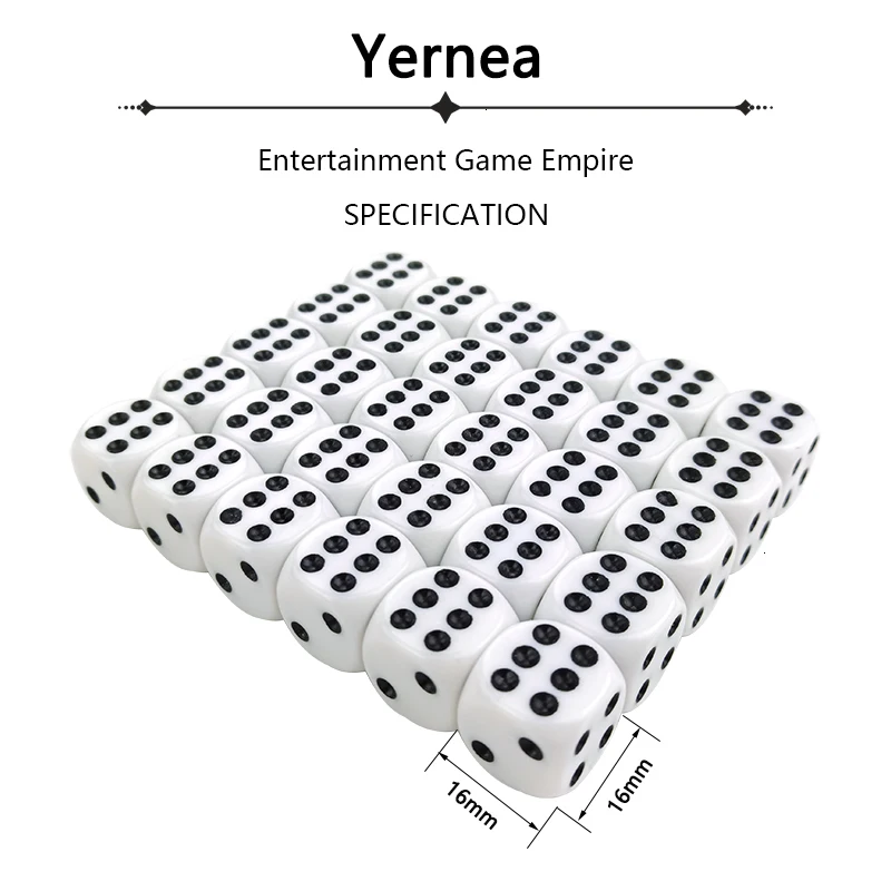 

New 50/100/200 Pcs/Lot 16mm Dice Set White Black Point Drinking Dice Acrylic White Round Corner D6 Points Dice Club Party