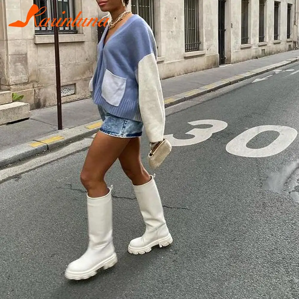 luxury brand ins hot ladies chunky heels white boots fashion thick bottom round toe women boots cool casual platform shoes woman free global shipping