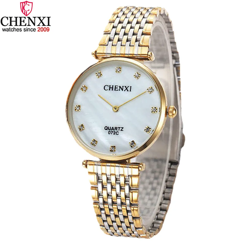 

Роскошные мужские повседневные часы CHENXI золотые модные ультра тонкие Стразы платье влюбленные кварцевые часы пара леди мужские часы офици...
