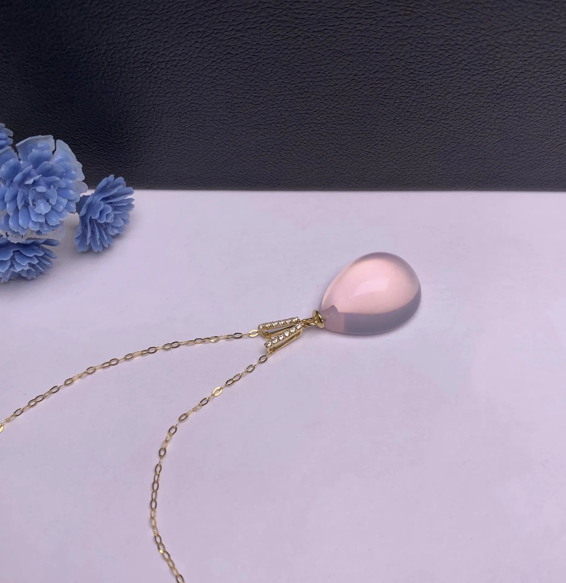 

SHILOVEM 18k yellow gold real natural ROSE QUARTZ pendants classic wholesale Fine women gift necklace 12*16mm mymz1216865fj