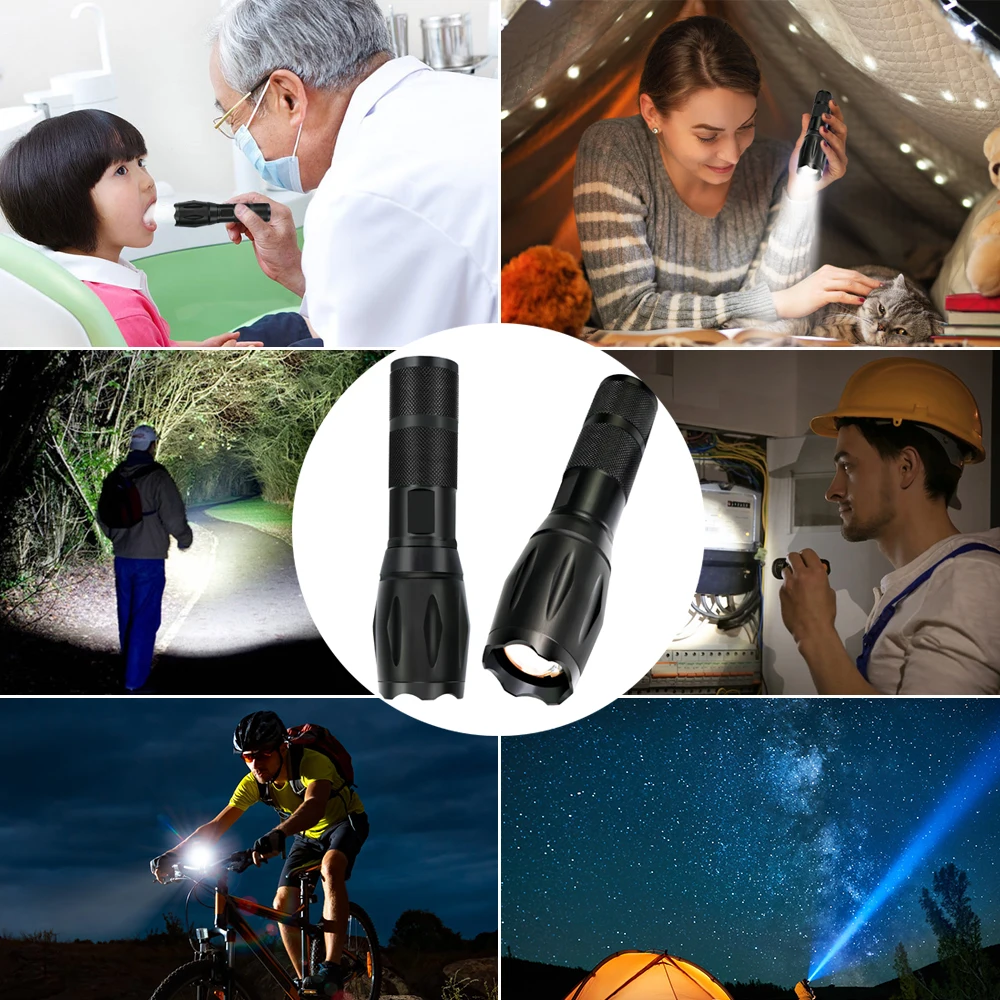 

Ultra Bright LED Torch Rechargeable L2/T6 Lamp Zoomable 5 Switch Mode Waterproof Camping Light Build-in 18650 Battery Flashlight