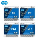 Цепь KMC X8, X9, X10, X11, EPT, 116 звеньев, 9 В, 10 в, 11 в, 8 скоростей, серебристая, предотвращает ржавчину, ссветильник Кая, двойная цепь для горного и дорожного велосипеда