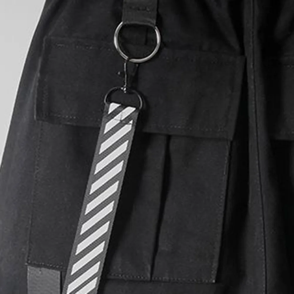 

Women BF Style Cargo Pants Cool Streetwear Striped Ribbon Gothic Loose Hip Hop Sweatpants Jogger Dark Black Goth 2020 Autumn