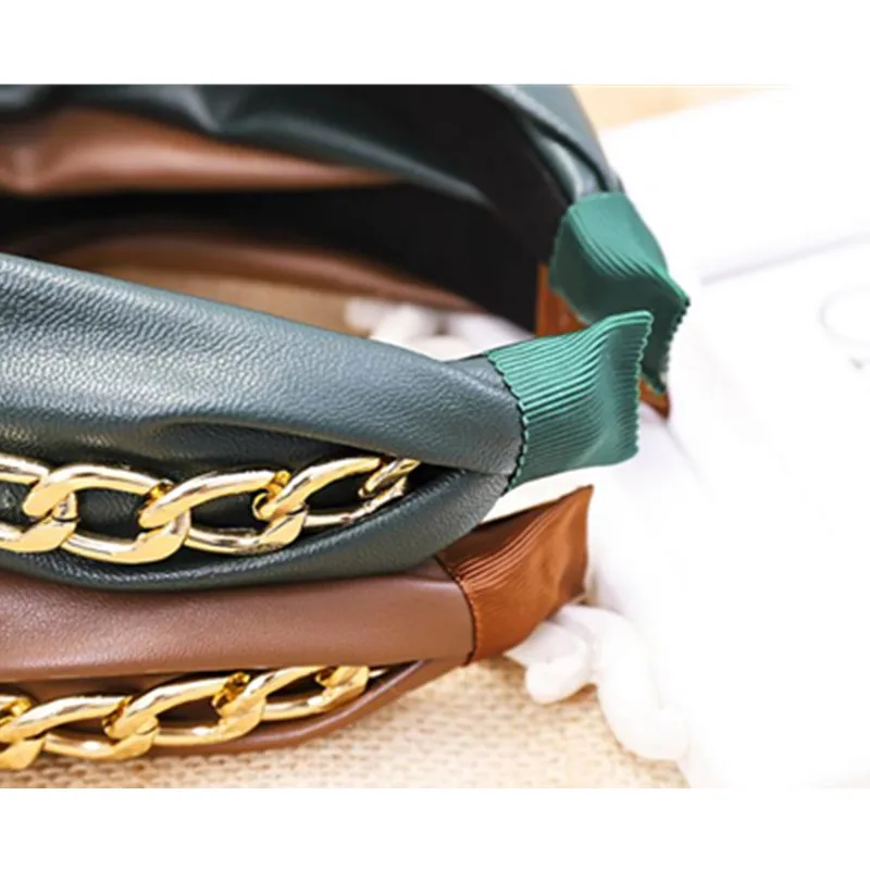 Металлическая цепь обмотки PU повязка для волос женщин Новые однотонные