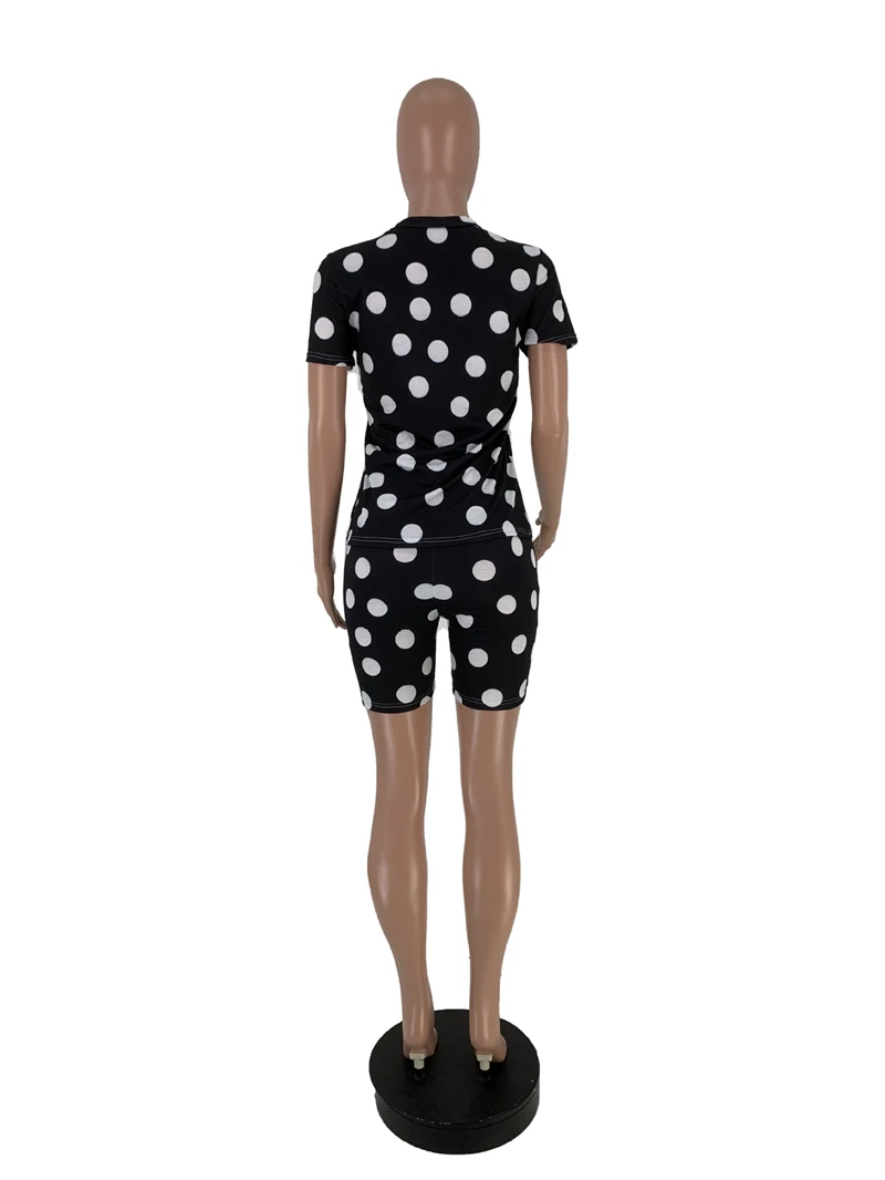 Adogirl Polka Dots Print Casual Two Piece Set O Neck Short Sleeve T Shirt Top + Shorts Plus Size S-3XL Women Tracksuit Clothing | Женская