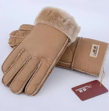 men camel Мужская осенне-зимняя утолщенная теплая цельная шерстяная меховая кожаная перчатка Мужская зимняя брендовая шерстяная меховая рукавица R2218 - Цвет: men camel