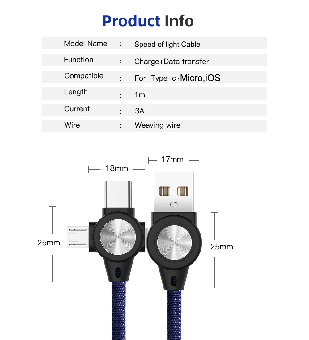 RDCY 1 м USB кабель 3 в 3A Быстрая зарядка Шнур для iPhone Samsung Xiaomi телефон зарядный шнур