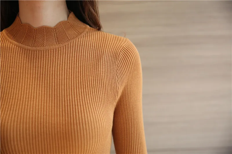 Blusas de inverno feminina, Осень-зима, вязаный женский свитер-пуловер, водолазка, длинный рукав, однотонный, тонкий, Sueter mujer DC999