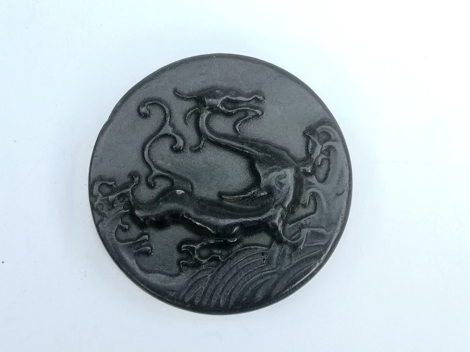 

YIZHU CULTUER ART Collection Old China Hongshan Culture Black Magnet Jade Force Dragon Pendant Ornament