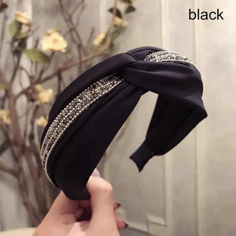 S black Модный женский обруч для волос, тканевый крестообразный обруч, блестящие хрустальные аксессуары для волос, повязка для макияжа, головной убор для девочек, украшение на голову - Цвет: S black