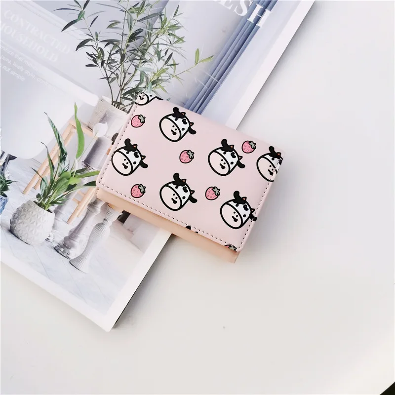 2021Fashion Student Fold Over Wallet Multi-card Slot Short Small Coin Purse Ladies Mini Wallet Cute Printed Purse Card Holder