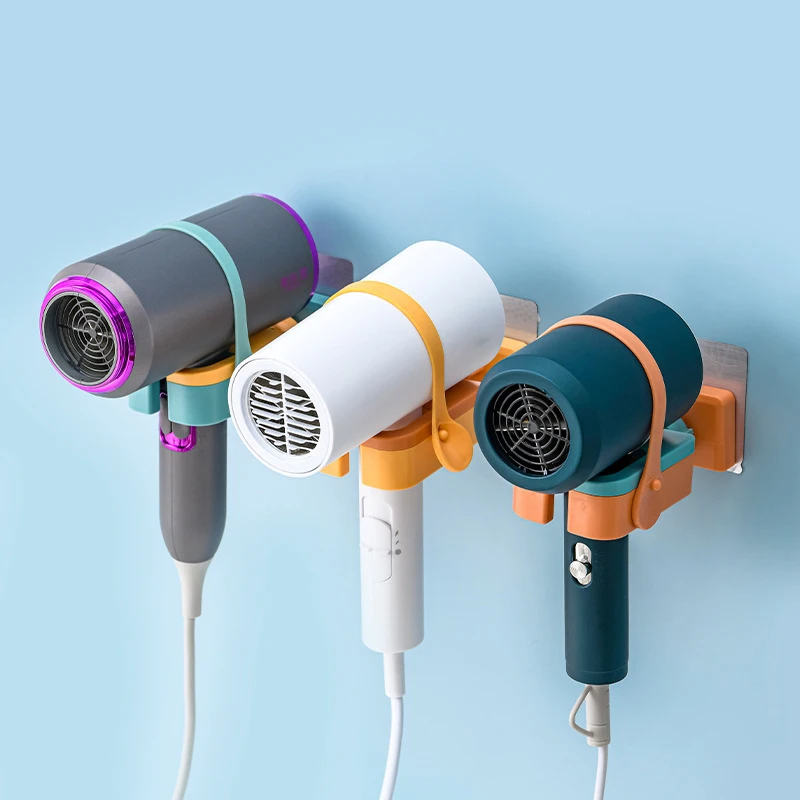 

Wall-mounted Hair Dryer Rack Punch-free Blower Holder Hair Dryer Storage Racks 180° Spin Storage Holder Home Bathroom Supplies