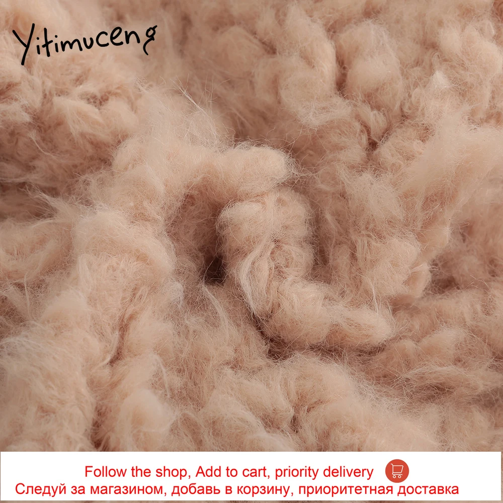 

yitimuceng new coats and jackets women 2020 autumn winter ribbed cashmere V neck fashion ladies casual short overcoats cashmere