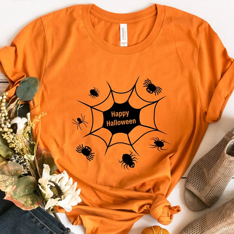 

Женская футболка с принтом тыквы на Хэллоуин, оранжевая, осенняя, кавайная одежда, Винтажная футболка, футболка с графическим принтом в стил...