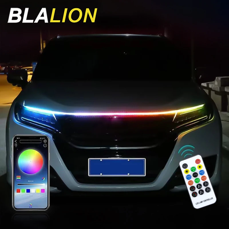 Светодиодные светильник вые полосы для капота автомобиля APP, автоматический модифицированный передний налобный фонарь, Цветная декоративная лампа 12 В, фонасветильник s - изображение