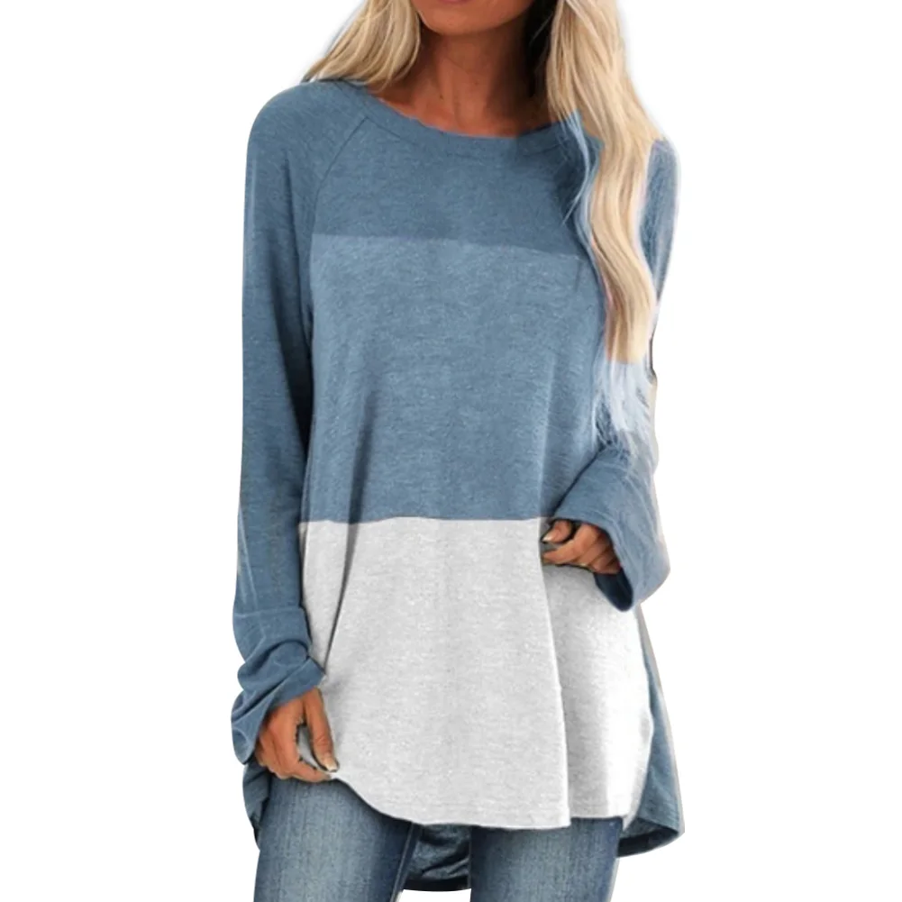 Женская модная футболка с круглым вырезом и длинным рукавом разноцветная