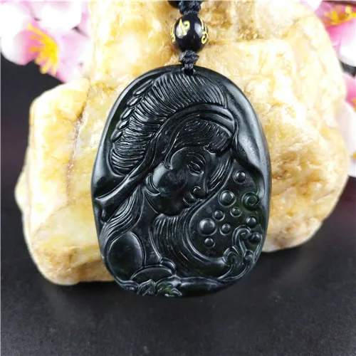 Сертифицированный китайский натуральный черный зеленый нефрит красота кулон