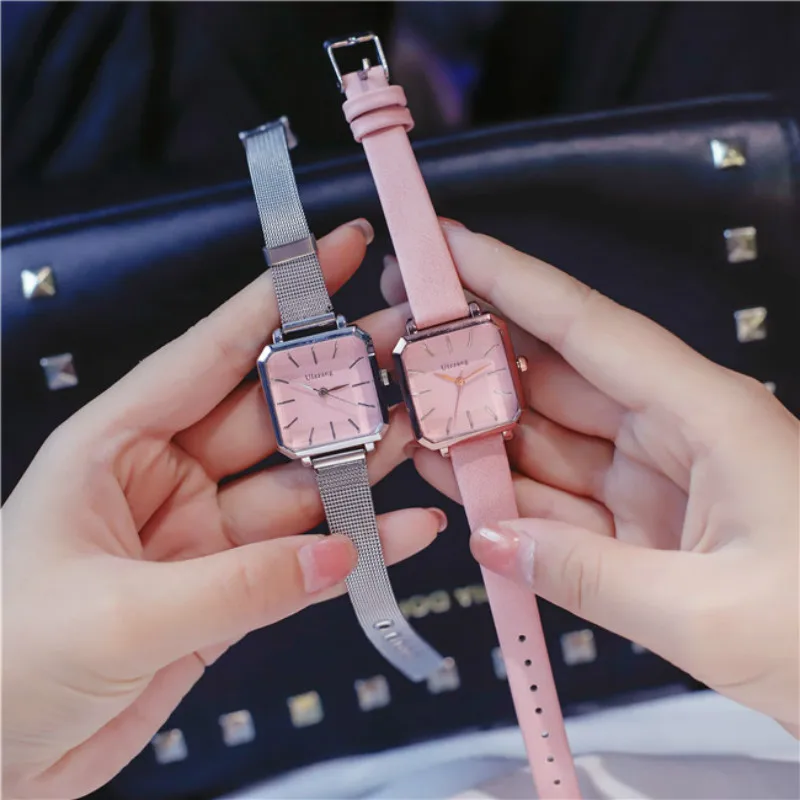 

Chic Literary Watch Female Ladies Korean Style Simple Fashion Ulzzang College Fashion Retro Rectangular Mori Women's Reloj Mujer
