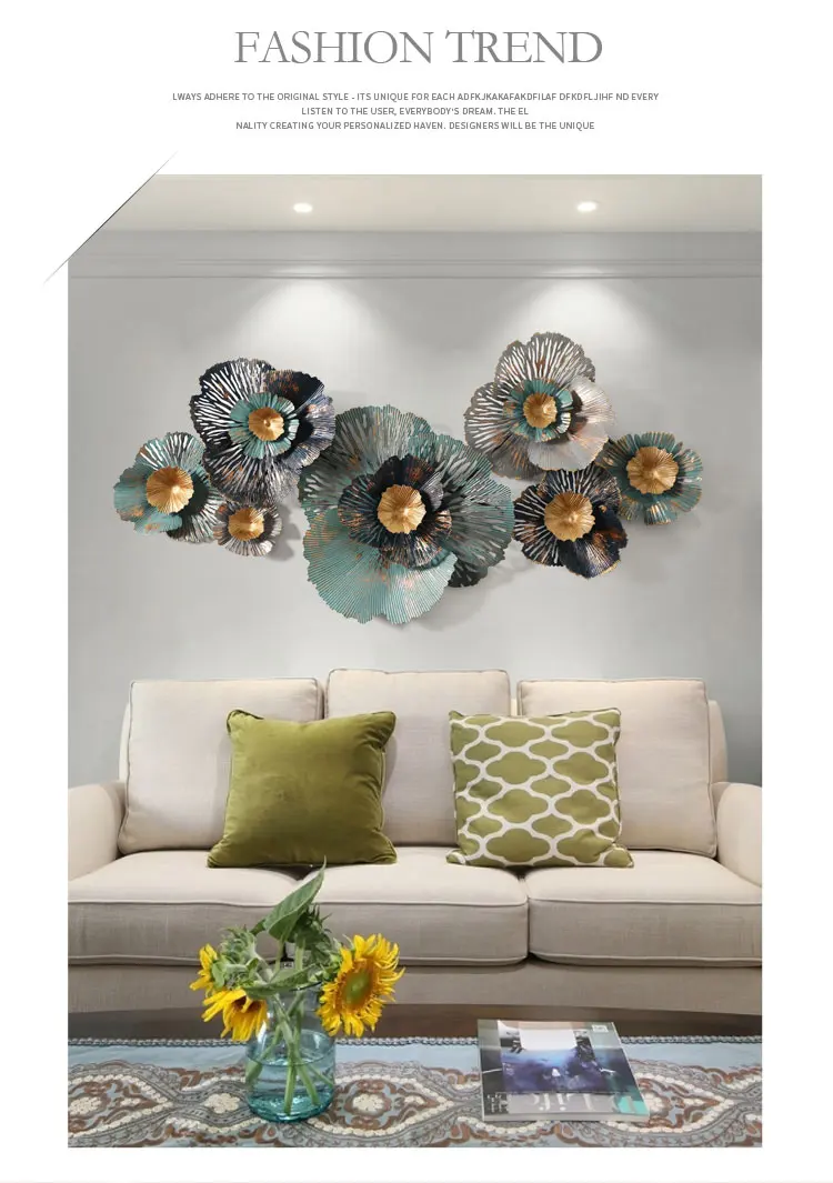 3D Europe Luxury iron wall decor for living room Creative wall handmade metal hanging decoration habitacion iron flowers decor
