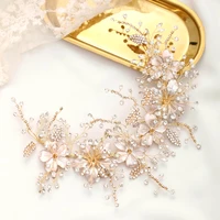 wedding headband gold crystal flower tiara handmade bride headdress leaf hair jewelry princess headband bride hair accessories