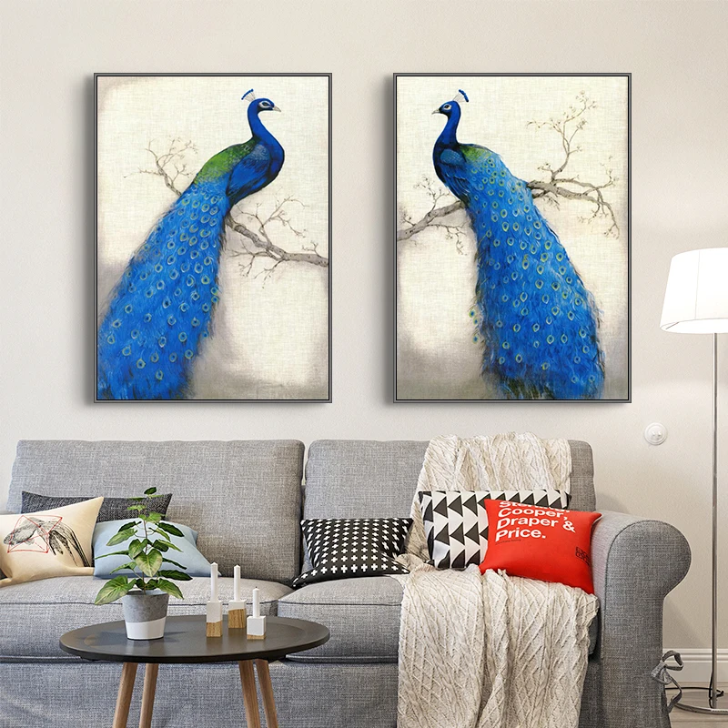 Дикая животная Павлин Ретро картина в скандинавском стиле искусство интерьера