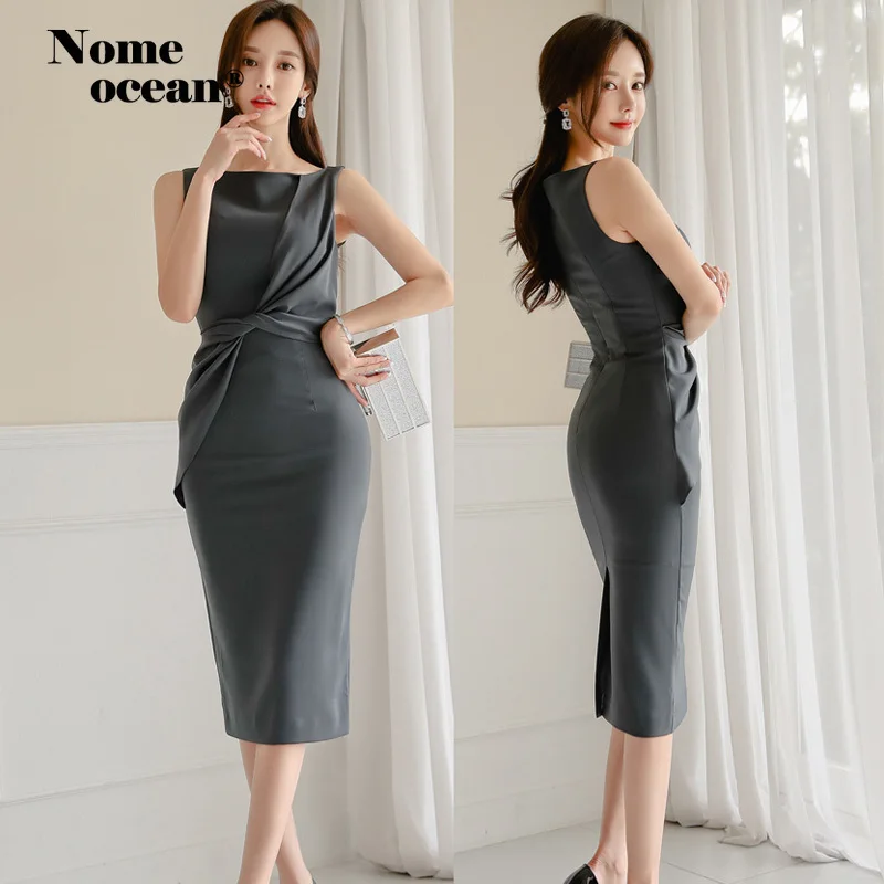 Женские платья с рюшами высоким разрезом сзади для офиса девушек платье миди