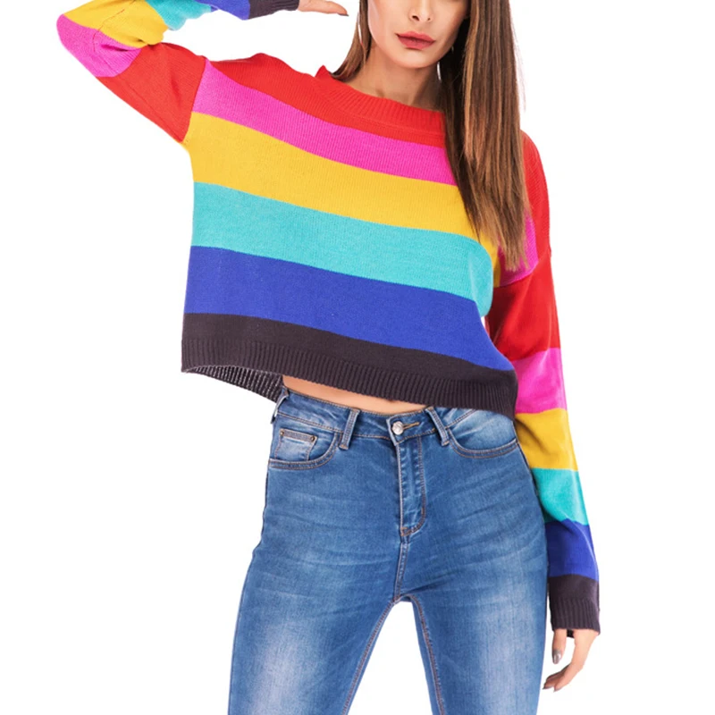 Женский укороченный Топ с длинным рукавом и круглым вырезом | Женская одежда