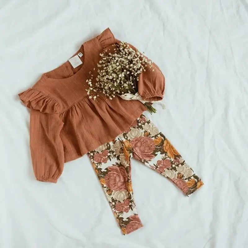 

6M-5Y Toddler Baby Kid Girls Flower Clothing Set Autumn Long Sleeve Ruffles Tops + Floral Pants Outfits