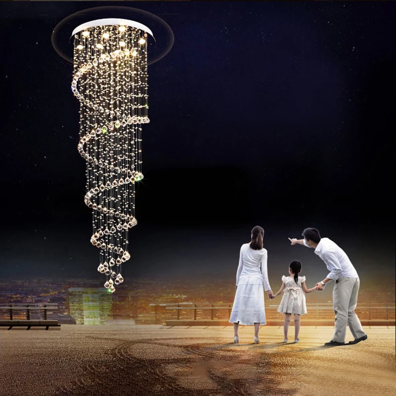 Online Yaratıcı LED Spiral Kristal Avize Fuaye Merdiven Merdiven Yatak Odası Otel HallCeiling Asılı Süspansiyon Lambası