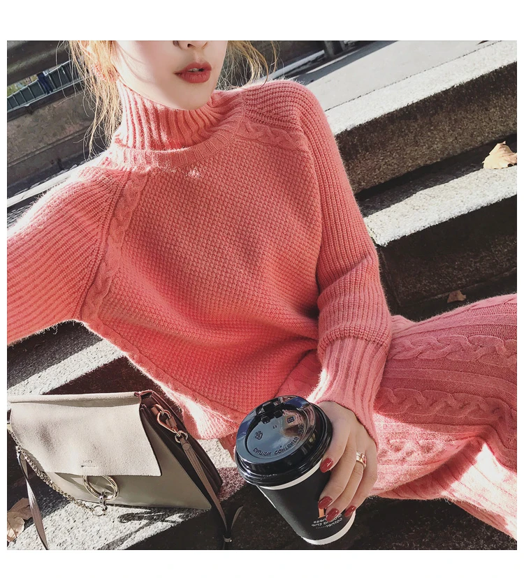 Женский комплект 2 шт. с длинными рукавами водолазка свитер + юбка-карандаш