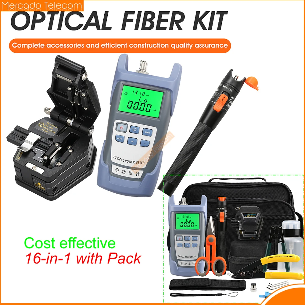 

16pcs/set Fiber Optic FTTH Tool Kit with AUA-6C Fiber Cleaver Optical Power Meter 10MW Visual Fault Locator Wire stripper
