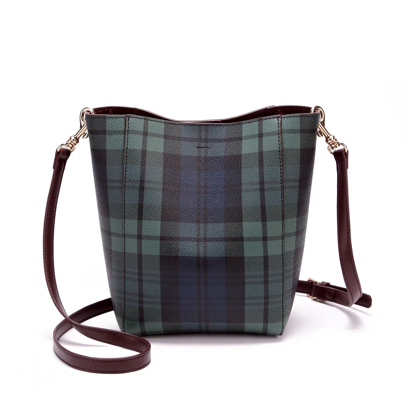 

Luxury Brand Handbags for Women Vintage Genuine Leather Bucket Bags Ladies Plaid Pattern Shoulder Messenger Bags Crossbody Bags